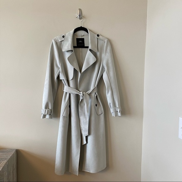 Zara-Faux Suede Trench Midi Length Coat - Picture 2 of 14